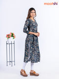 Modal kurti navy blue and peacock blue with allover floral prints & beaded work v neck pattern without pant