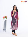 Rayon kurti maroon and deep coffee brown with allover prints & embroidery beaded work v neck pattern without pant