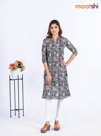 Cotton kurti elephant grey and brown with allover floral prints & simple neck pattern without pant