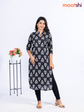 Cotton kurti black with allover ikat butta prints & simple neck pattern without pant