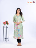 Cotton kurti light green with allover floral prints & embroidery mirror work v neck pattern without pant