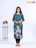 Rayon kurti peacock green with allover floral prints & kantha stitch work neck pattern without pant