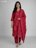 Maroon Cotton Printed Straight Suit