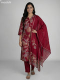 Maroon Modal Floral Printed Straight Suit