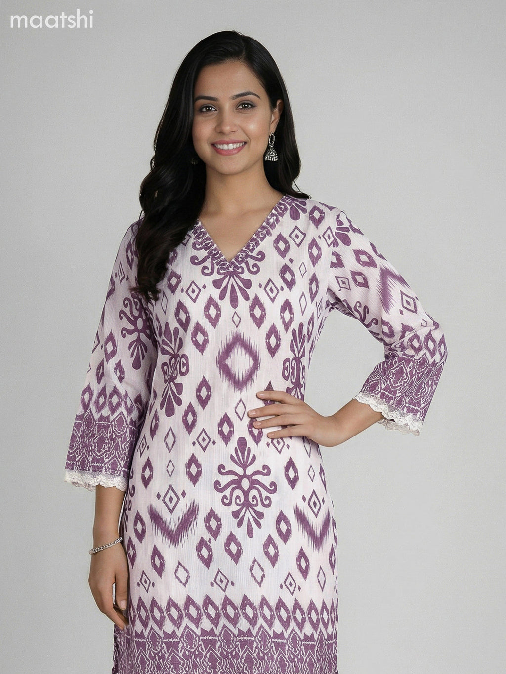 Off White and Rosy Brown Semi Silk Floral Printed Co-Ord Set