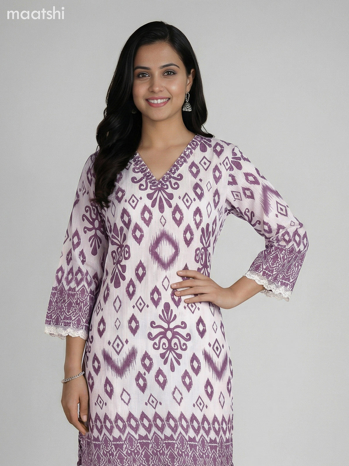 Off White and Rosy Brown Semi Silk Floral Printed Co-Ord Set