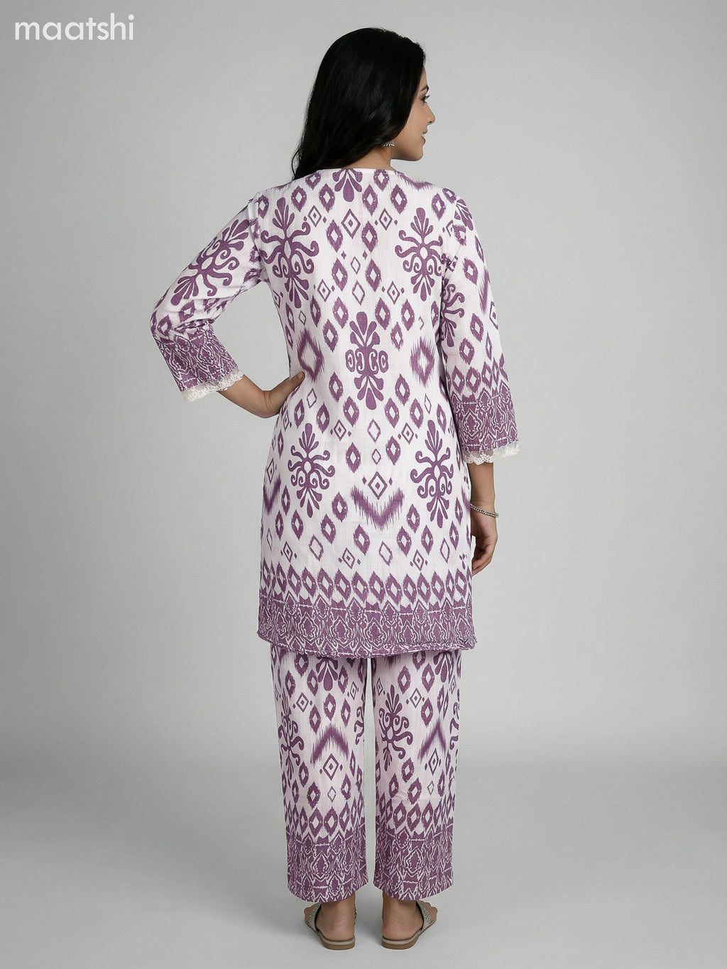 Off White and Rosy Brown Semi Silk Floral Printed Co-Ord Set