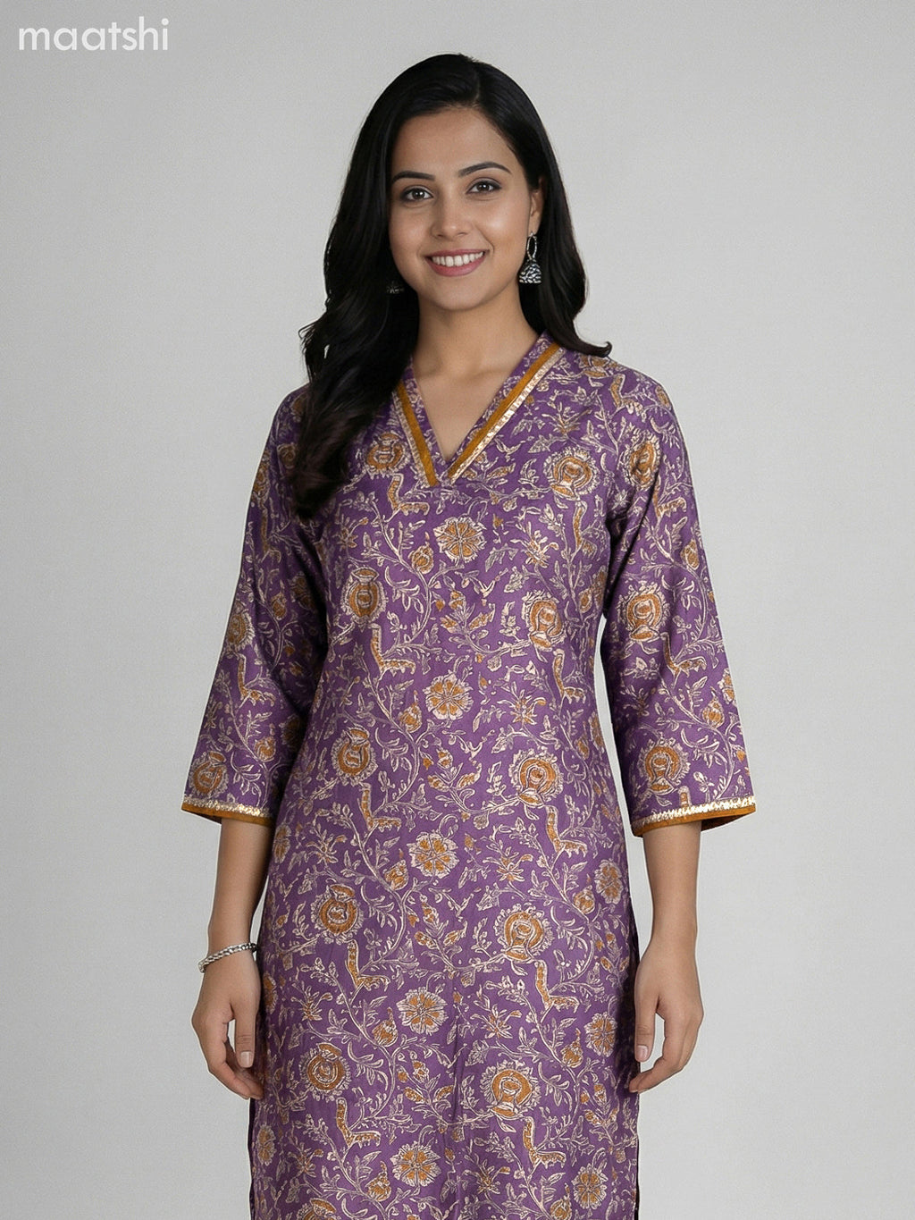Purple Shade Semi Silk Floral Printed Straight Suit