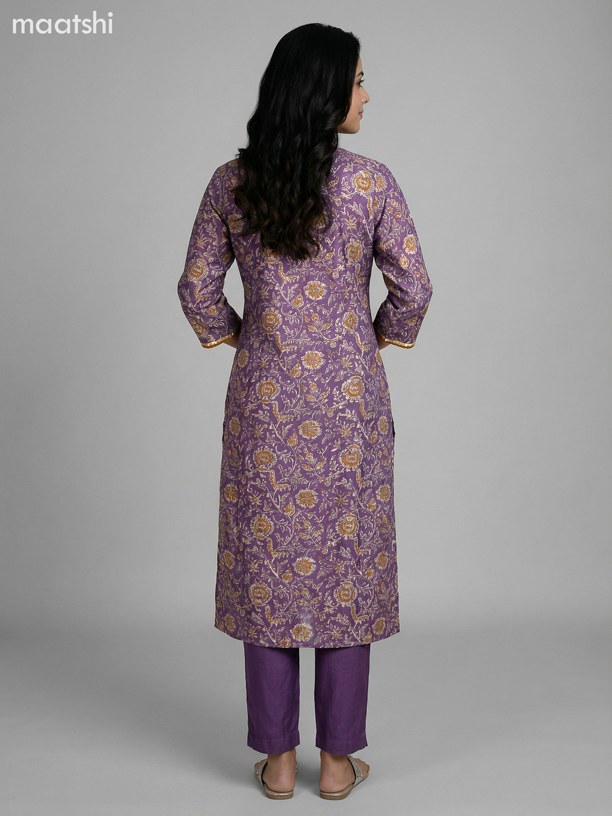 Purple Shade Semi Silk Floral Printed Straight Suit