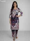 Deep Navy Blue and Off White Cotton Printed Co-Ord Set
