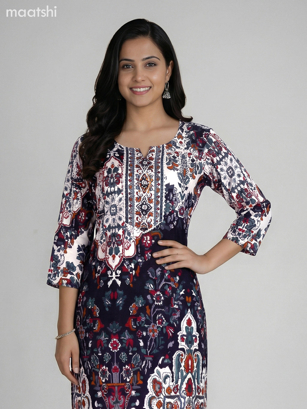 Deep Navy Blue and Off White Cotton Printed Co-Ord Set