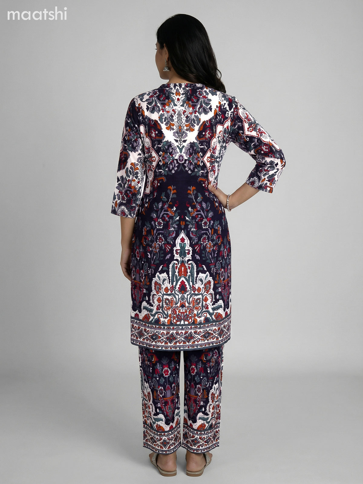 Deep Navy Blue and Off White Cotton Printed Co-Ord Set