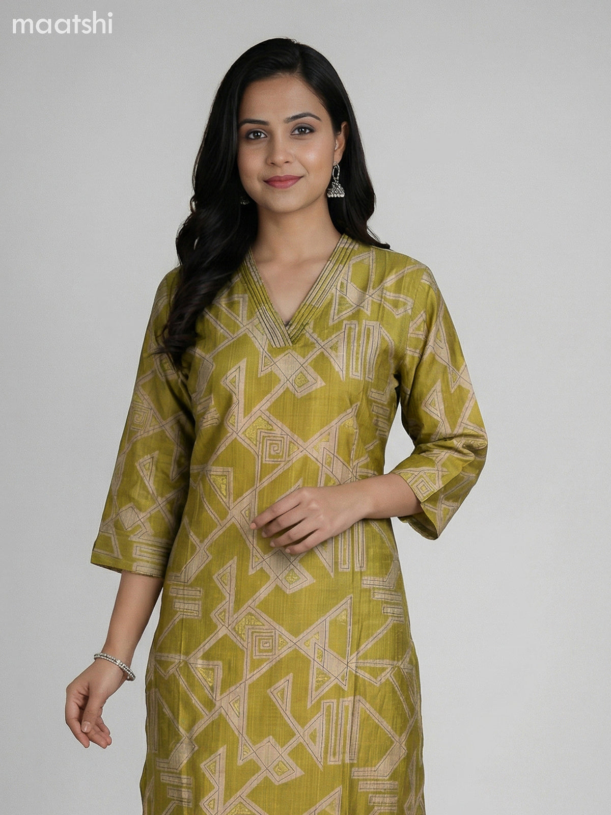 Lime Green Semi Silk Printed Co-Ord Set