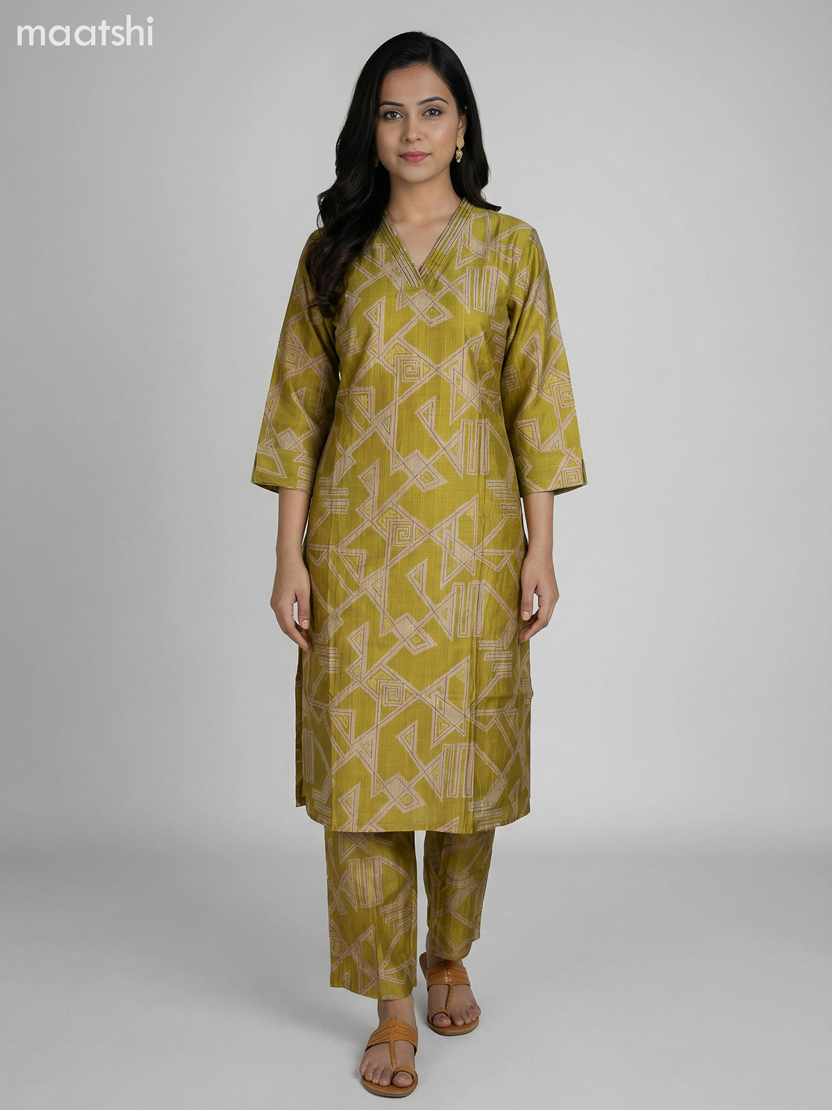 Lime Green Semi Silk Printed Co-Ord Set