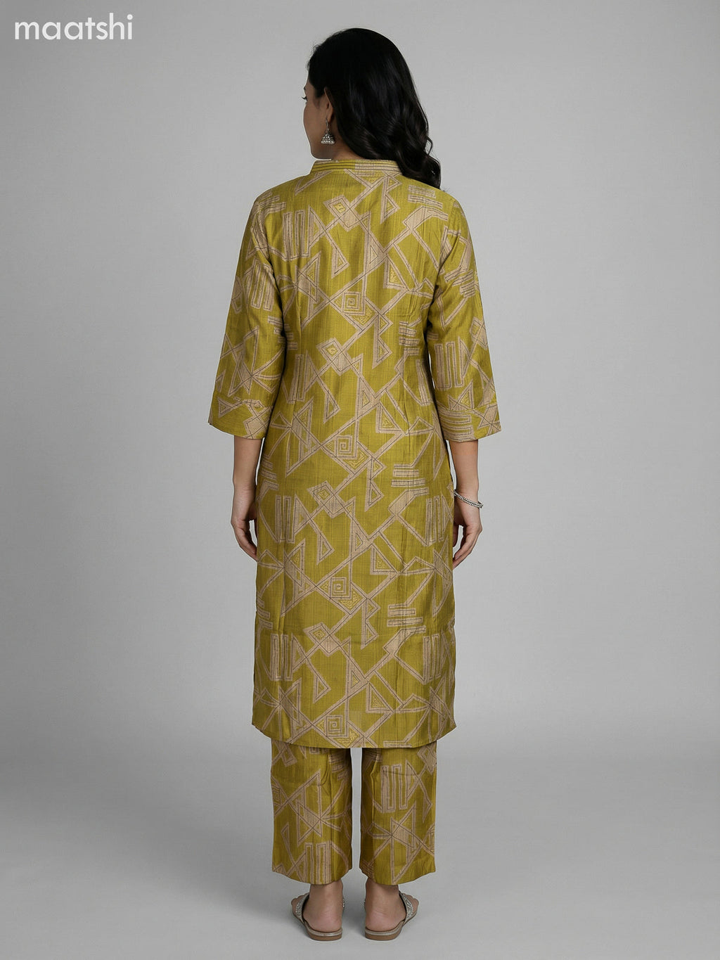 Lime Green Semi Silk Printed Co-Ord Set