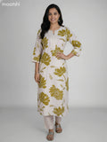 Cream and Mehendi Green Cotton Blend Printed Kurti Set