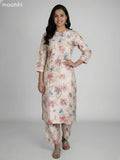 Cream Semi Silk Floral Printed Co-Ord Set
