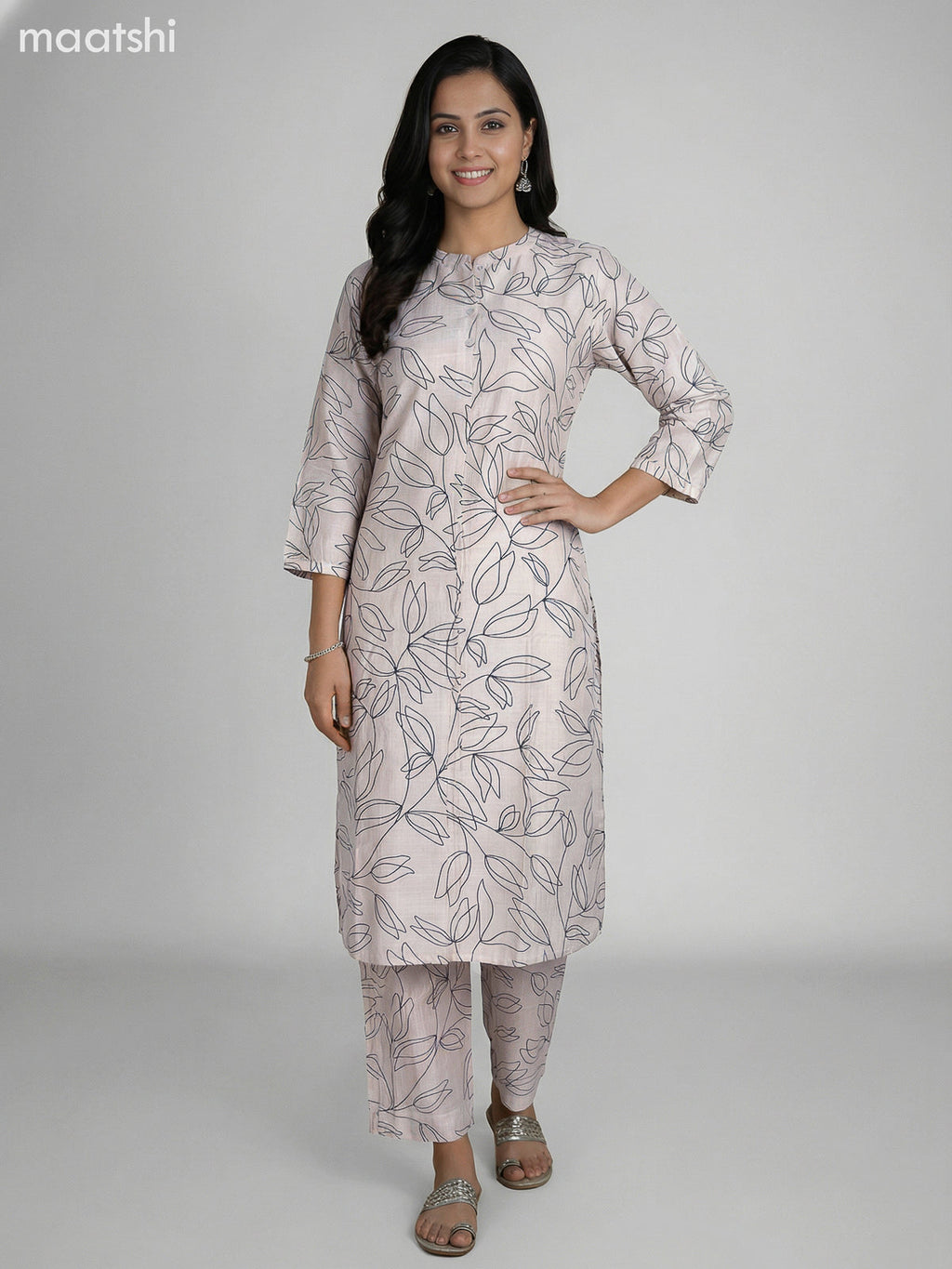 Cream Semi Silk Printed Co-Ord Set