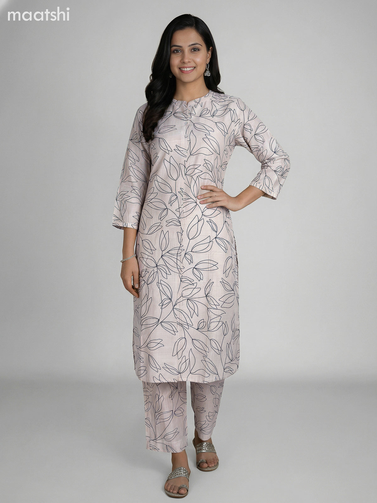 Cream Semi Silk Printed Co-Ord Set