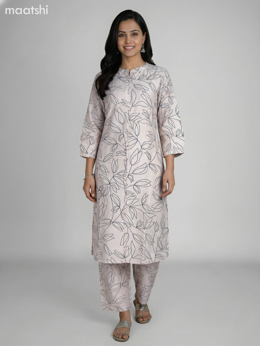 Cream Semi Silk Printed Co-Ord Set