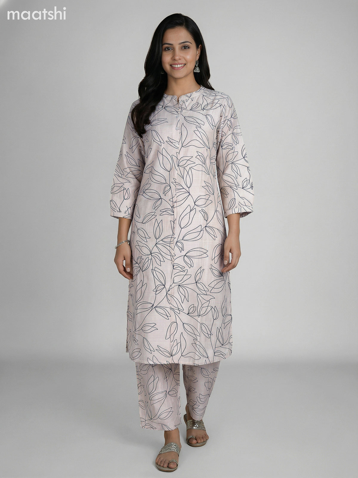 Cream Semi Silk Printed Co-Ord Set