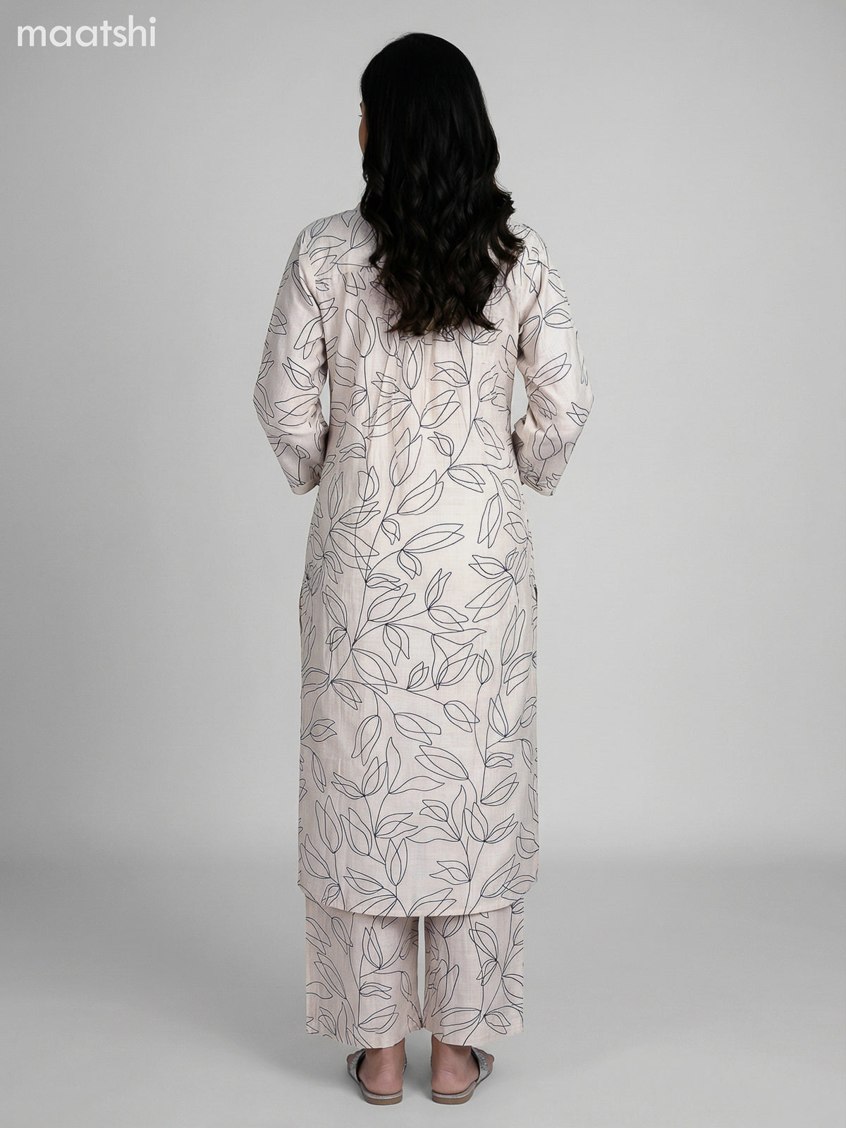 Cream Semi Silk Printed Co-Ord Set