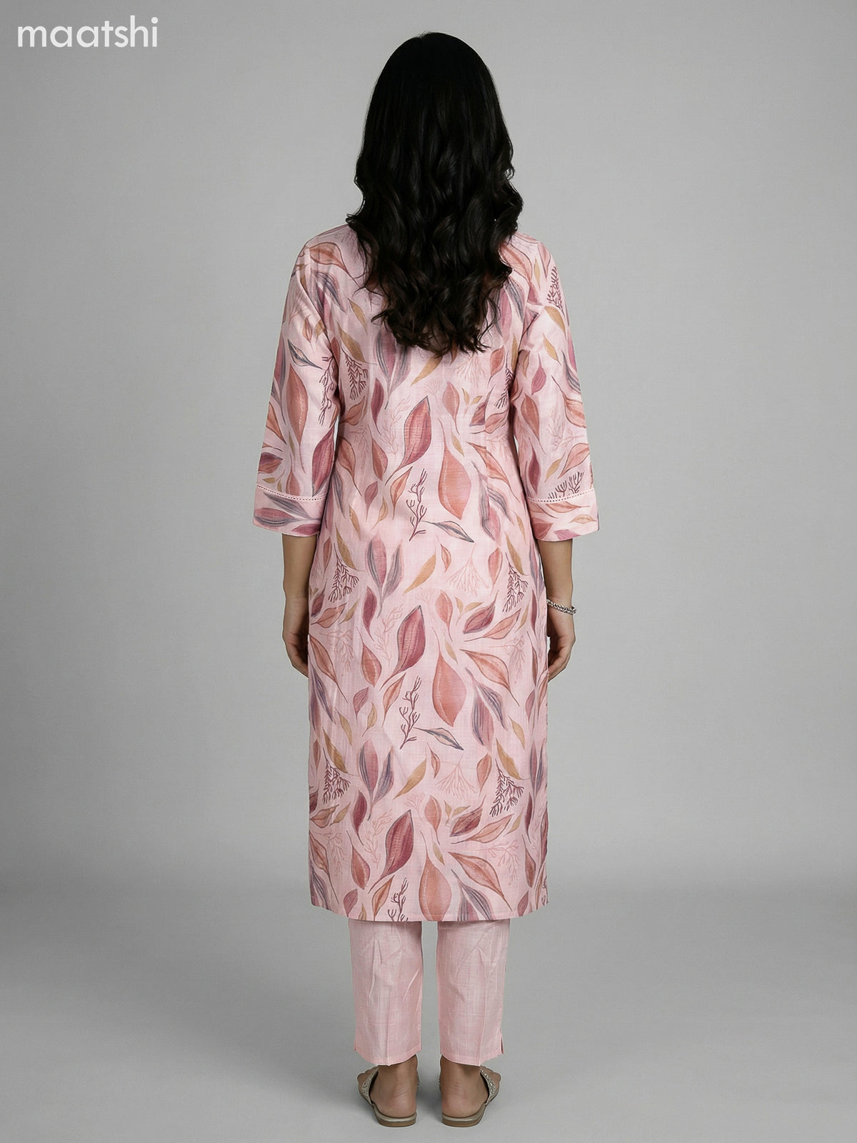 Peach Shade Semi Silk Floral Printed Straight Suit
