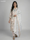 Cream Semi Silk Floral Printed Straight Suit