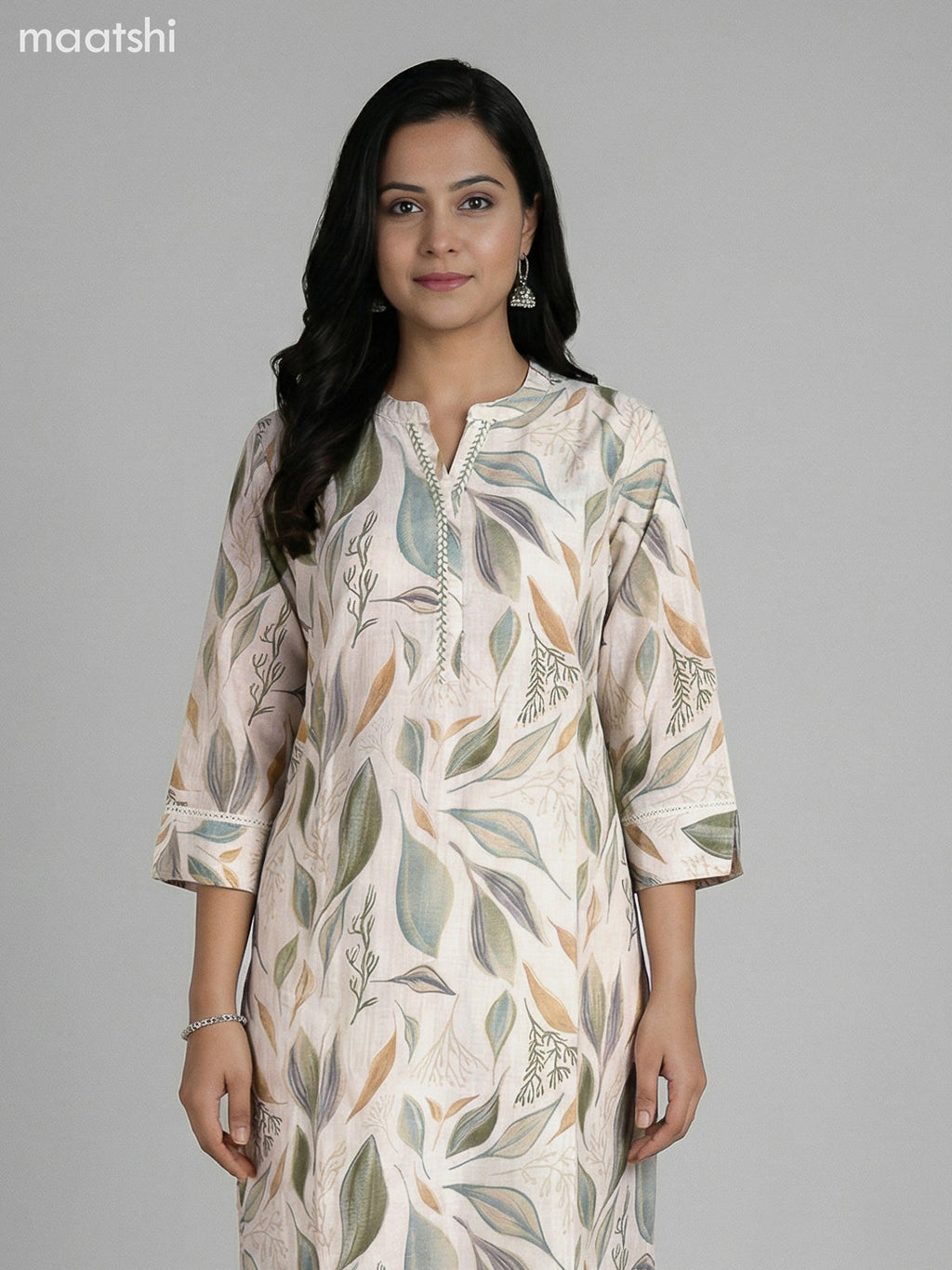 Cream Semi Silk Floral Printed Straight Suit