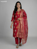 Reddish Pink Semi Silk Ikat Weaves Straight Suit