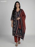 Black and Brown Cotton Ikat Weaves Straight Suit