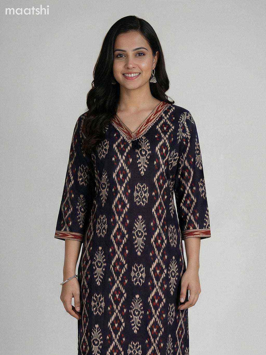 Black and Brown Cotton Ikat Weaves Straight Suit