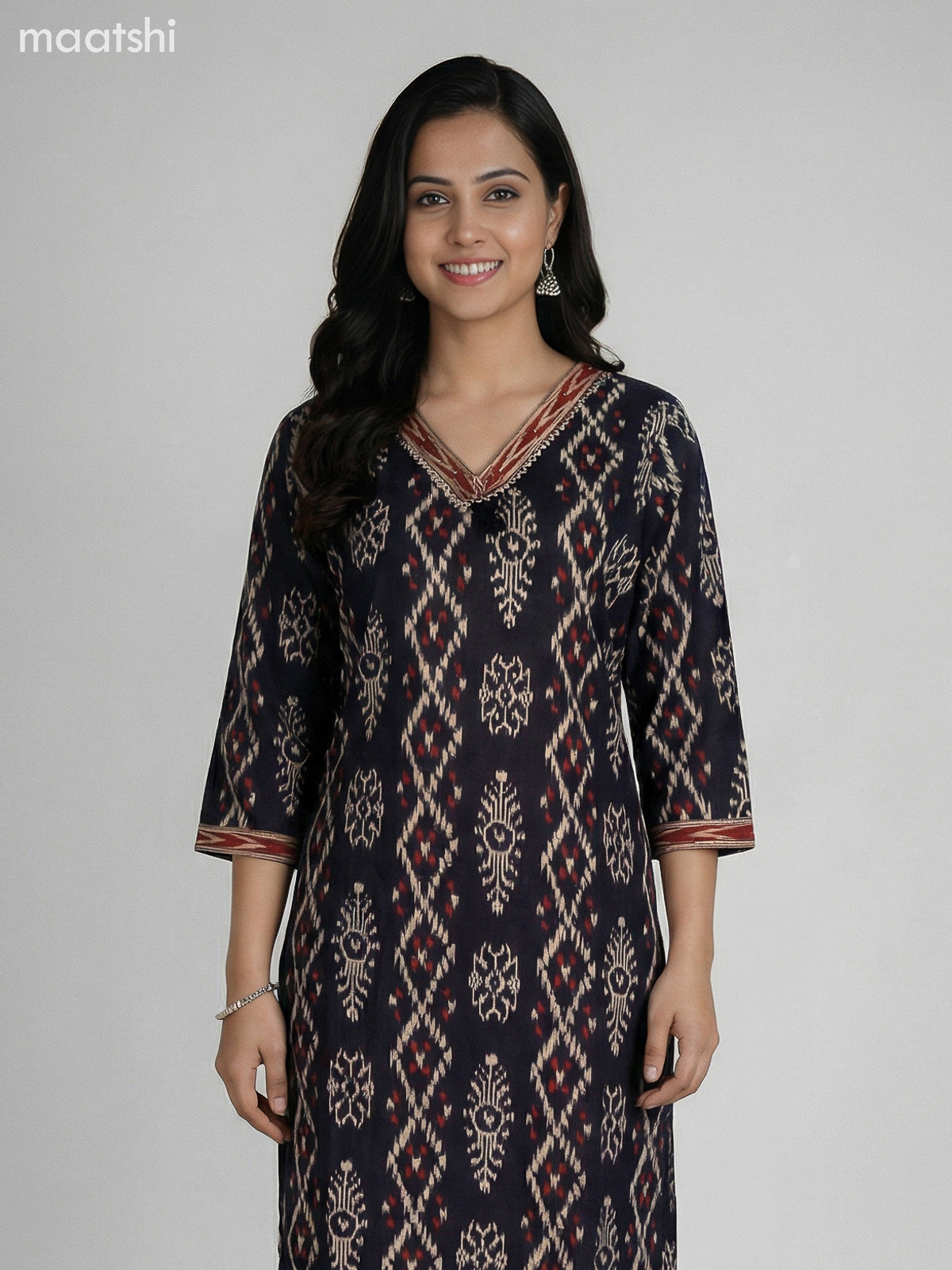 Black and Brown Cotton Ikat Weaves Straight Suit