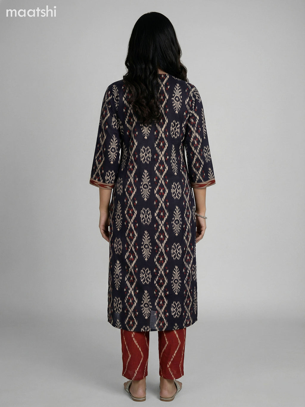Black and Brown Cotton Ikat Weaves Straight Suit