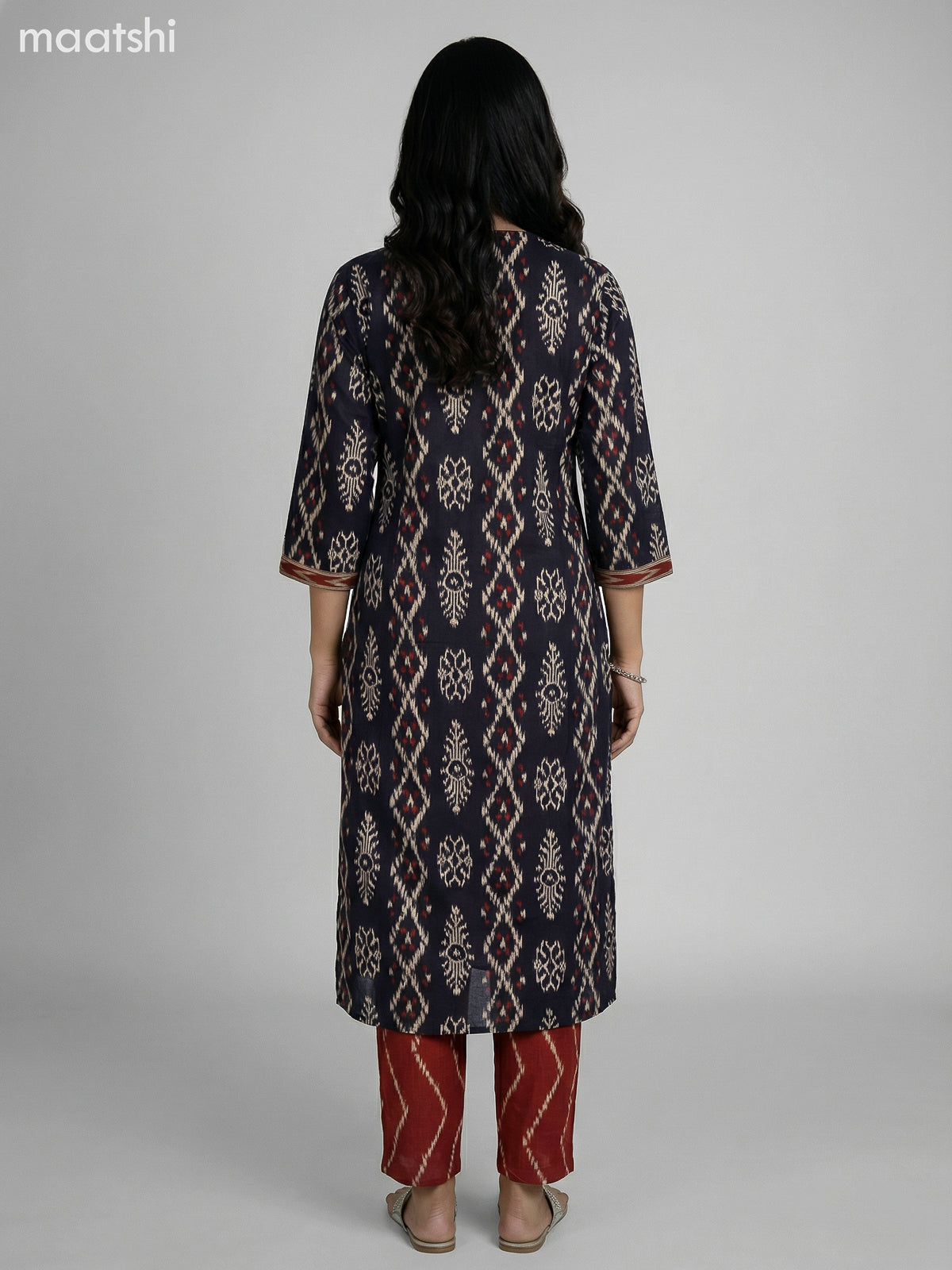 Black and Brown Cotton Ikat Weaves Straight Suit