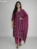 Magenta Pink and Pink Cotton Ikat Weaves Straight Suit