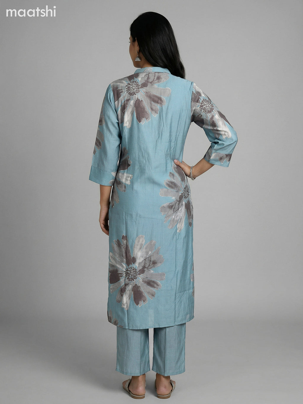 Pastel Blue Rayon Printed Kurti Set