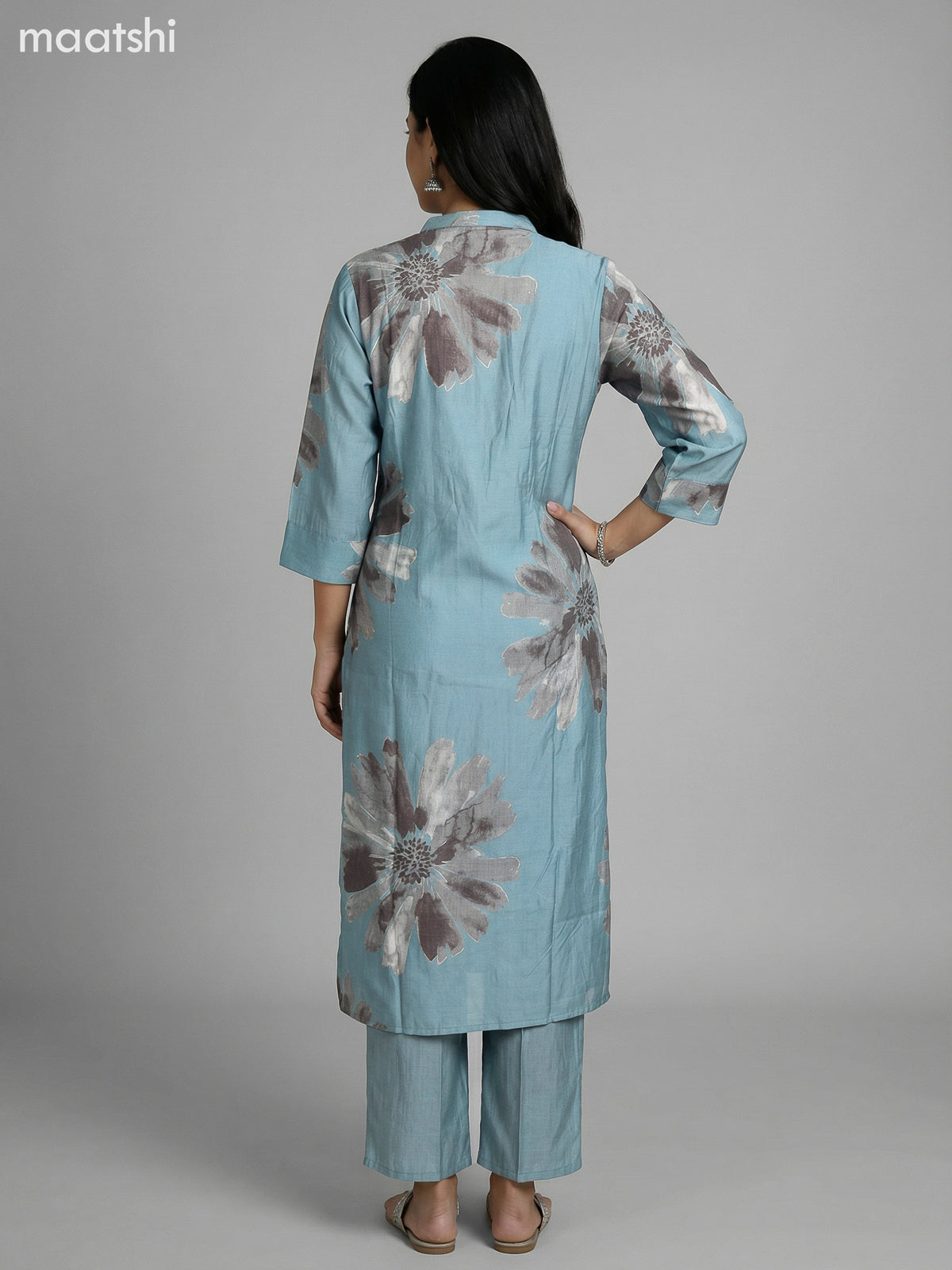 Pastel Blue Rayon Printed Kurti Set