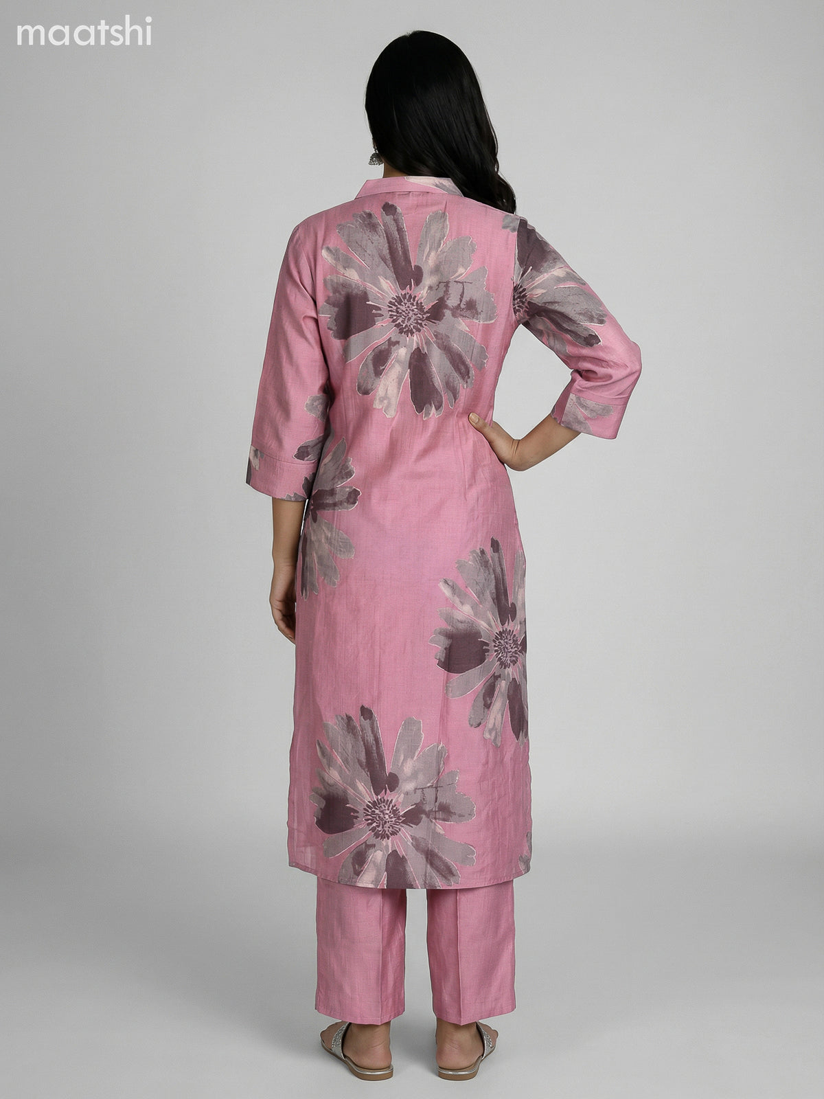 Peach Pink Rayon Printed Kurti Set
