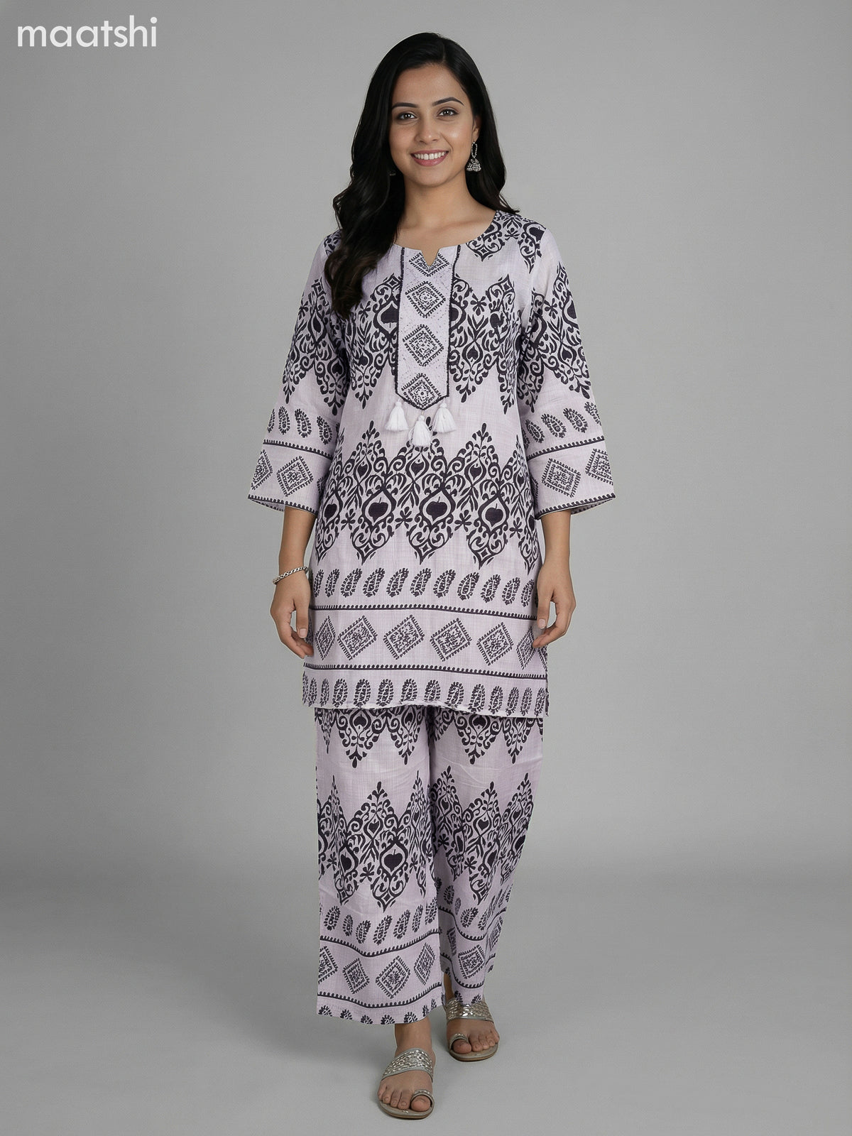 Off White Semi Silk Printed Co-Ord Set