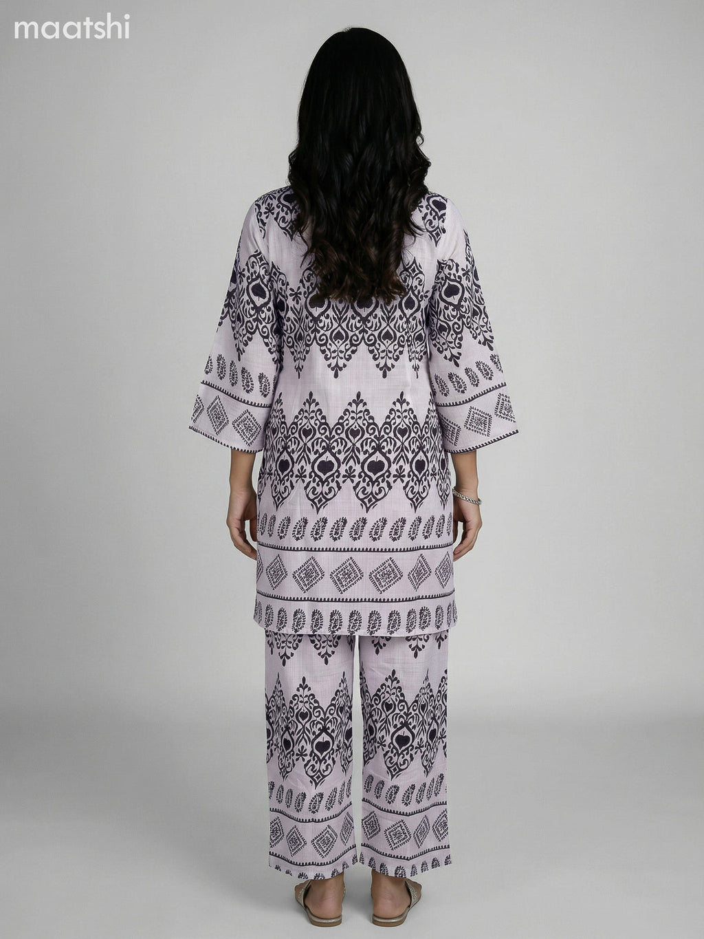 Off White Semi Silk Printed Co-Ord Set