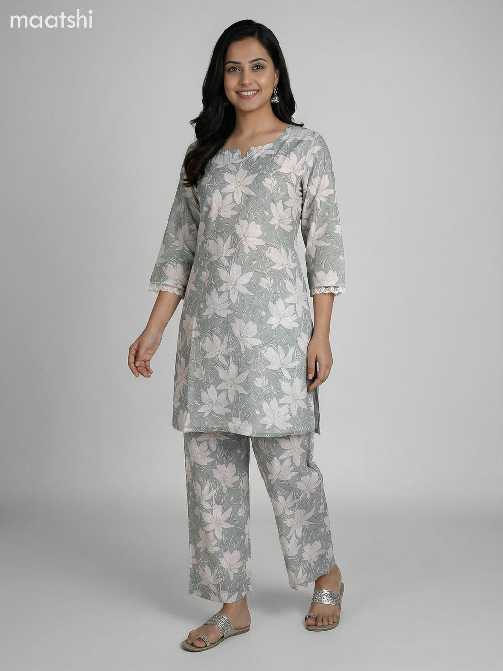 Pastel Green Semi Silk Floral Printed Co-Ord Set