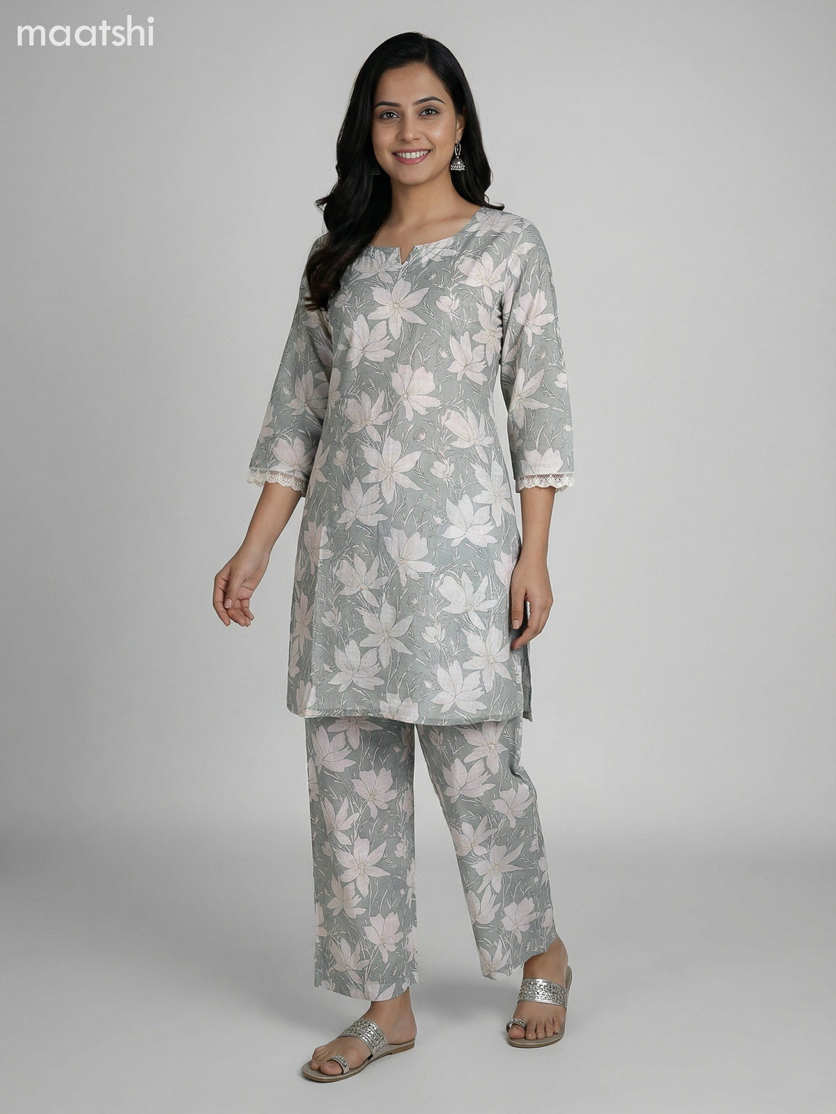 Pastel Green Semi Silk Floral Printed Co-Ord Set