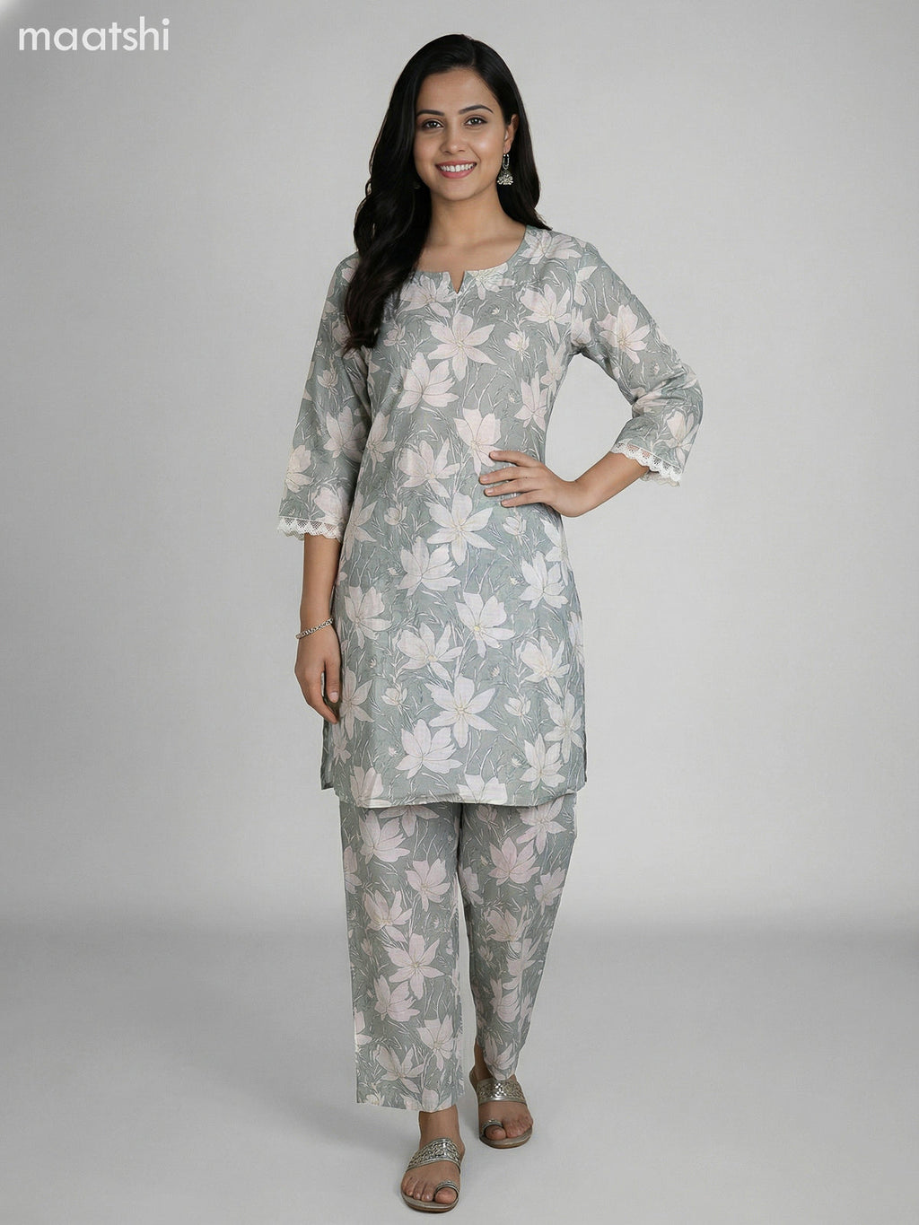 Pastel Green Semi Silk Floral Printed Co-Ord Set