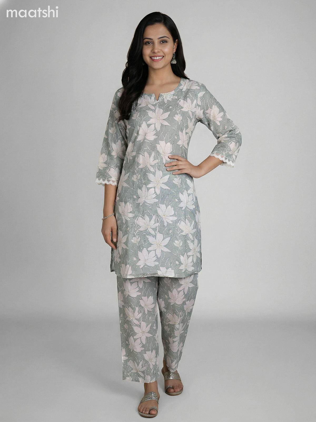Pastel Green Semi Silk Floral Printed Co-Ord Set