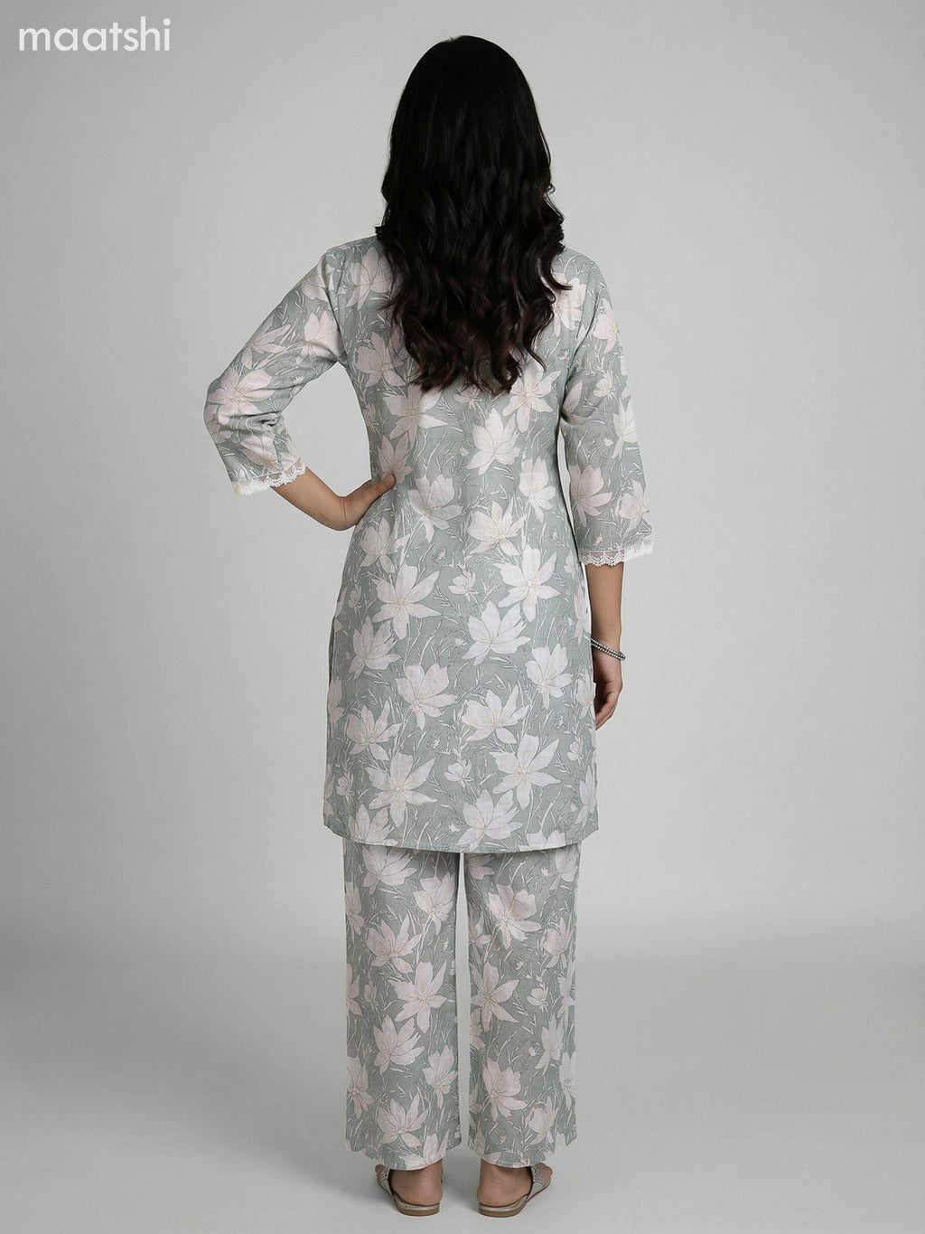 Pastel Green Semi Silk Floral Printed Co-Ord Set