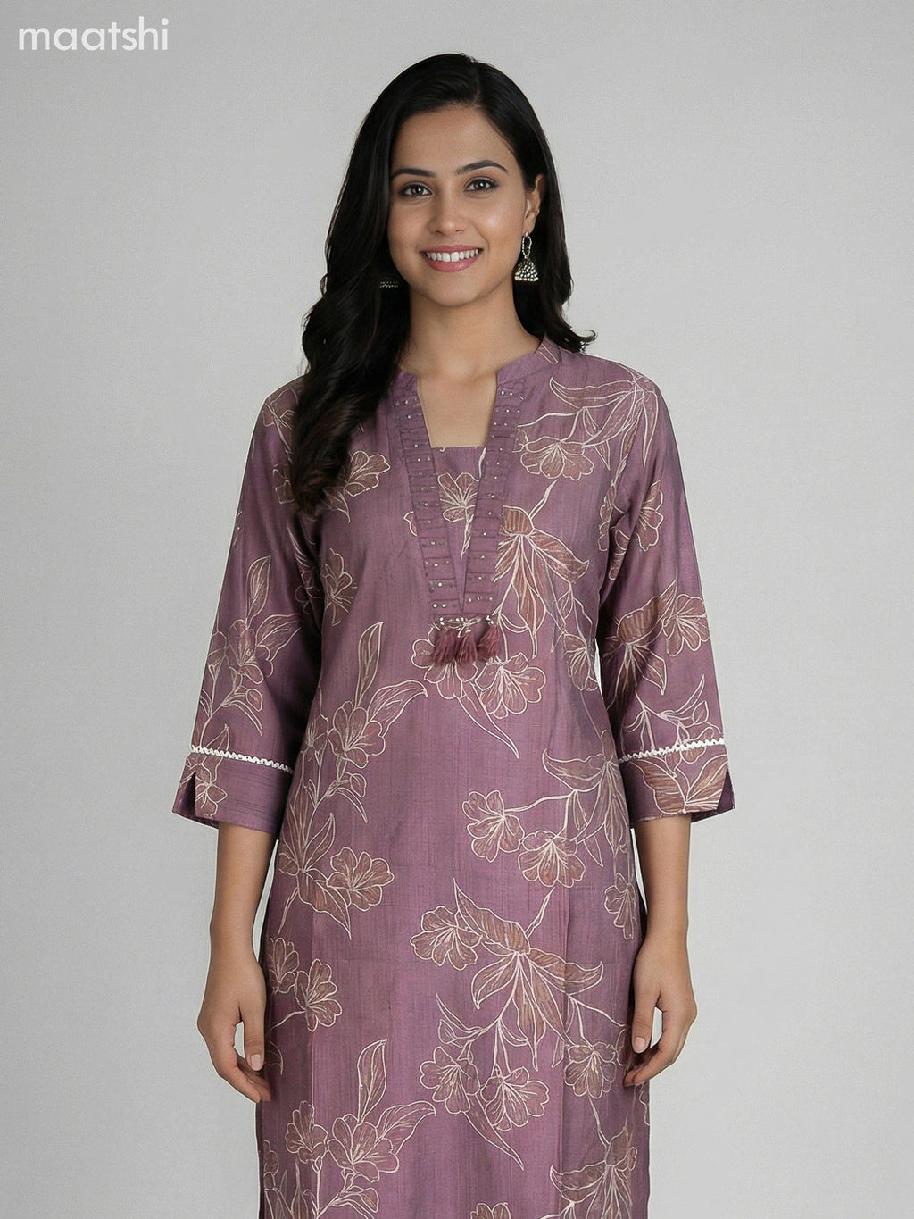 Rosy Brown Semi Silk Floral Printed Straight Suit
