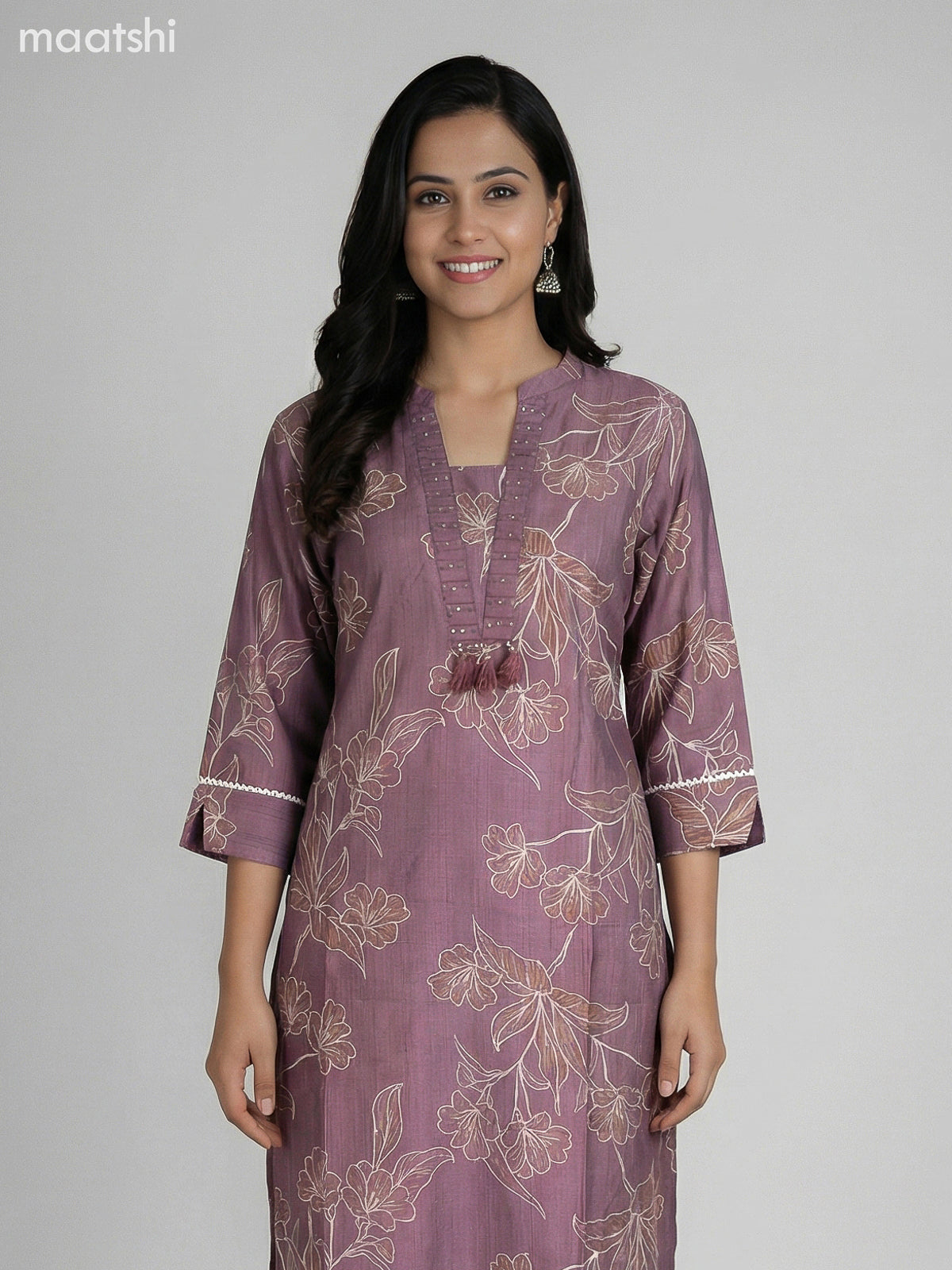 Rosy Brown Semi Silk Floral Printed Straight Suit