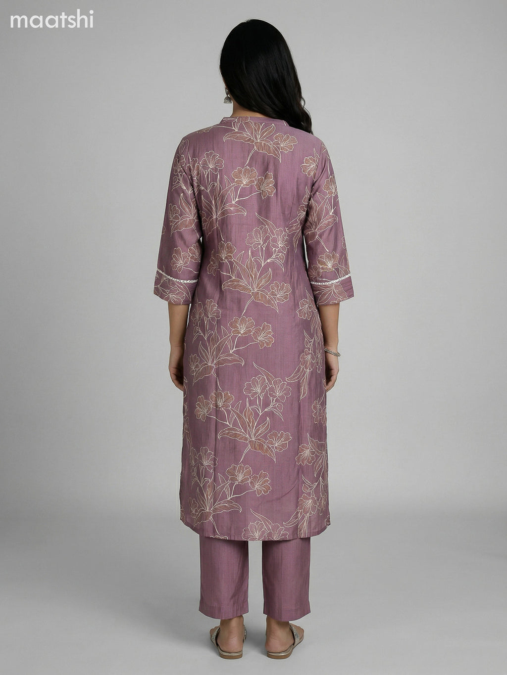 Rosy Brown Semi Silk Floral Printed Straight Suit