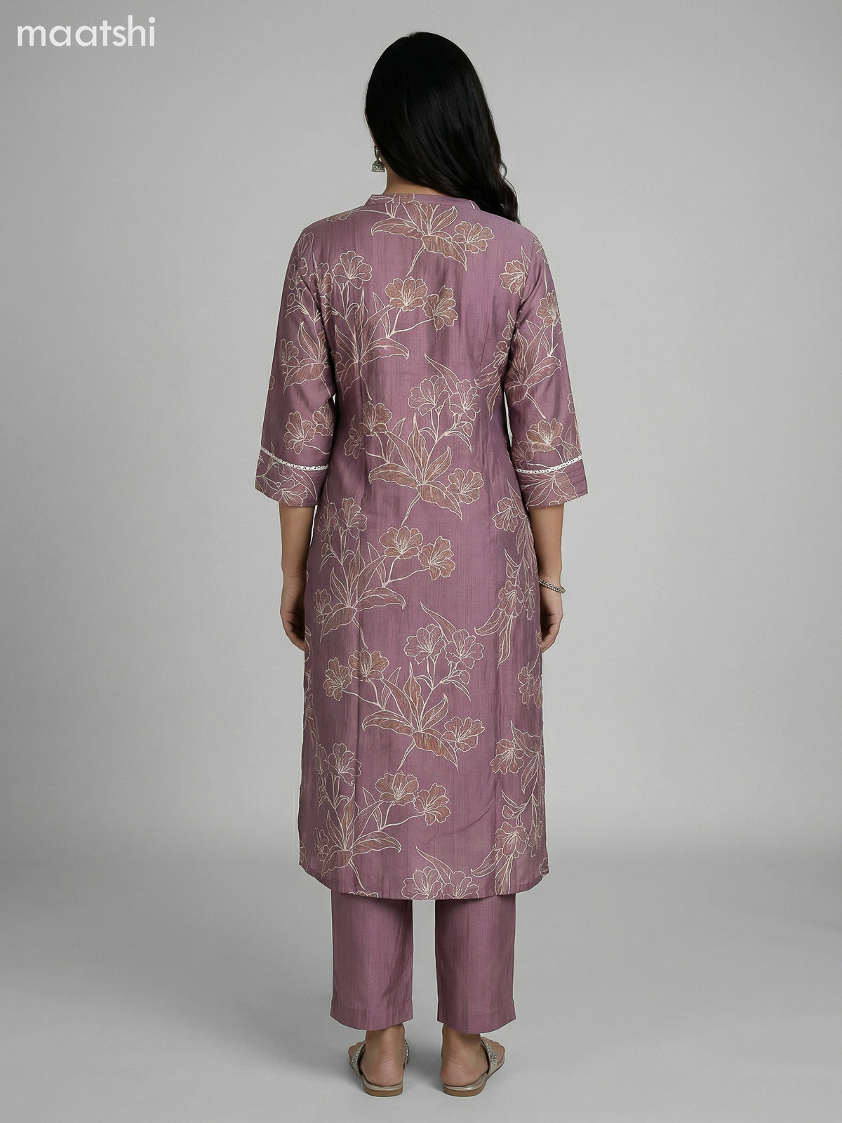 Rosy Brown Semi Silk Floral Printed Straight Suit